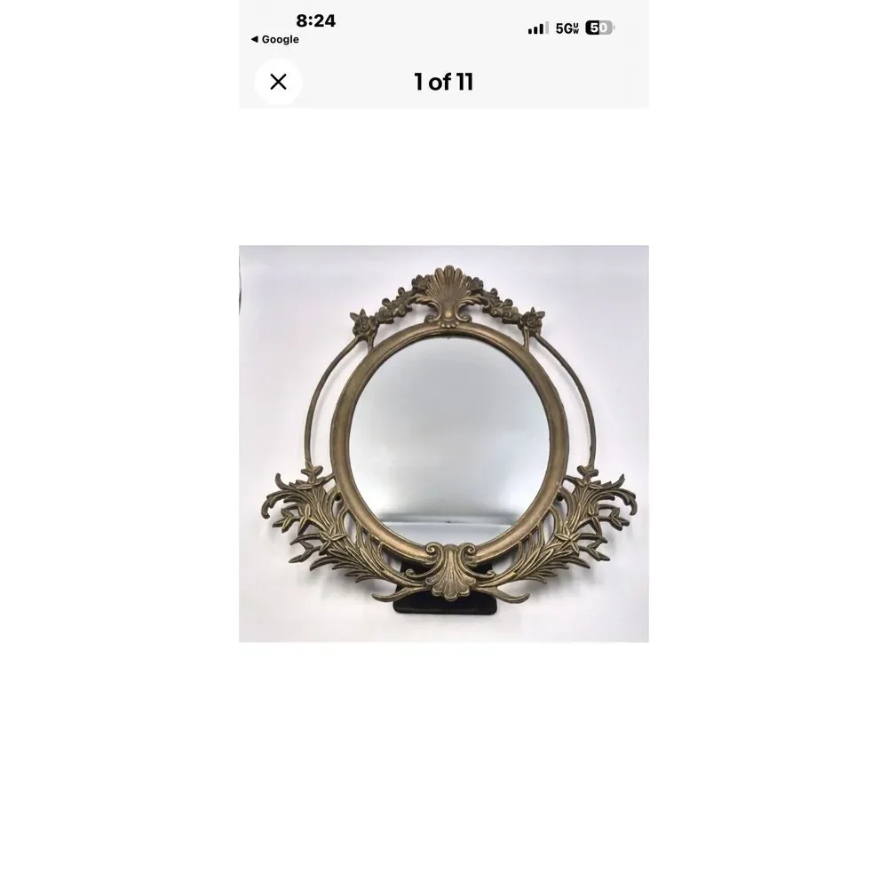 Vintage Antique Ornate Mirror With Floral And Scrollwork Design Bronze Finish